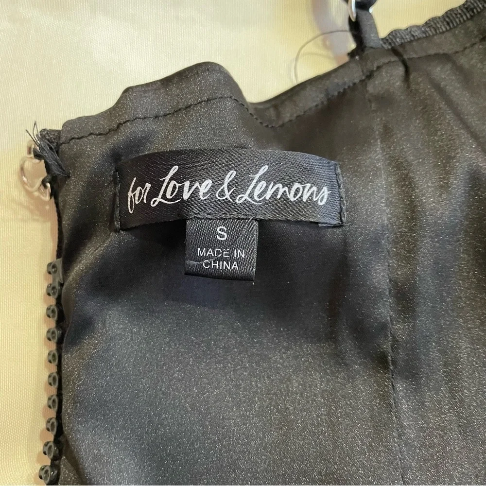 For Love and Lemon- Black Satin Sleeveless Mini Dress with Rhinestones Size S